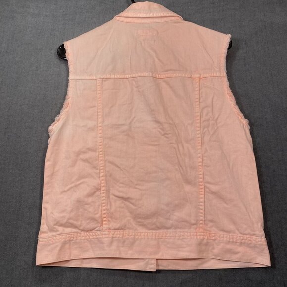 Bullhead Peach Sleeveless Denim Vest Frayed Armholes Button Front Womens Size M - Picture 3 of 9